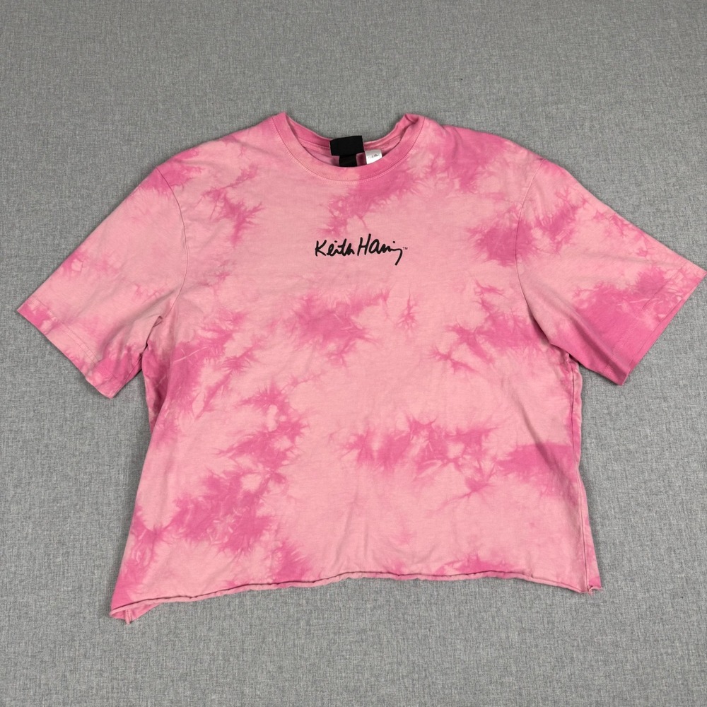 H&M Keith Haring Pink Tie Dye Relaxed Fit Graphic T-Shirt Medium